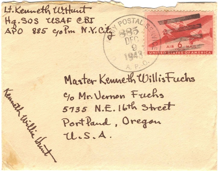 Envelope of letter from Kenneth Hunt, December 1943